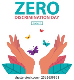 illustration vector graphic of a pair of hands releasing a flock of butterflies, perfect for international day, zero discrimination day, celebrate, greeting card, etc.