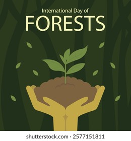 illustration vector graphic of a pair of hands grasping the soil and plants, perfect for international day, international day of forest, celebrate, greeting card, etc.