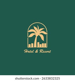 Ilustração vetorial de PALM HOTEL RESORT LOGO DESIGN VETOR ILUSTRAÇÃO para produtos de design de vestuário, como logotipos em embalagens de produtos