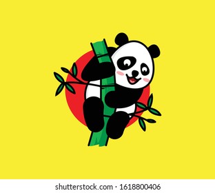 Illustration vector graphic of panda climbs bamboo. Good for animal products, logo, etc.