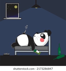 illustration vector graphic of panda is drunk and smoking
