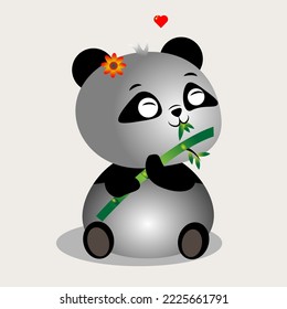 Gráfico vectorial de ilustración de Panda comiendo bambú.
