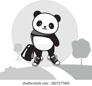 Vektorgrafik von Panda geht zur Schule