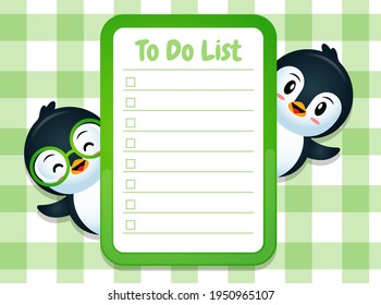 Illustration vector graphic of Paper Memo Pads Note Template With Cute Penguins. Perfect for children book cover, children book illustrations, game illustration, game assets, animation, etc.