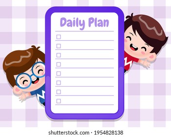 Illustration Vektorgrafik von Papier Memo Pads Notiz Vorlage mit Cute Boys. Ideal für Kinder, die Buchcover, Illustrationen für Kinder, Spielgrafiken, Spieleobjekte, Animationen usw. buchen.