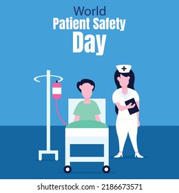 Illustration Vector Graphic Of Patient Lying On A Hospital Bed Accompanied By A Nurse Who Was Standing Holding A Book, Perfect For International Day, World Patient Safety Day, Celebrate, Greeting Card
