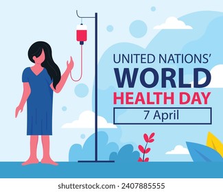 illustration vector graphic of The patient's hand is on an IV drip, perfect for international day, united nation, world health day, celebrate, greeting card, etc.