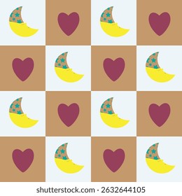 Illustration vector graphic pattern of love and moon suitable for wrap paper, wallpaper, gift wrap, children product