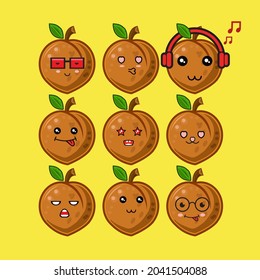 illustration vector graphic of peach kawaii. Cute peach bundle set premium vector. Perfect for your product, like juice,yogurt,etc.