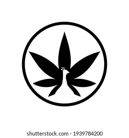 ilustración vectorial gráfico del logo de pavo real con cola de hoja de marihuana en círculo	