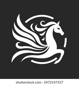 Illustration vector graphic of pegasus at a circle logo