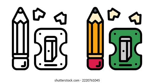 Illustration Vector Graphic of  pen sharpener, pencil school, write icon. Color and black cartoon Gambar.