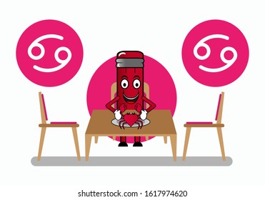 Illustration vector graphic of pencil characters with the cancer zodiac,eating crabs.valentine edition. Good for web horoscope,t-shirt screen printing,etc