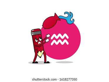 Illustration vector graphic of pencil characters with the Aquarius zodiac,want to catch amphora contains
water.Suitable for t-shirt screen printing,horoscope web,astrology apps, dating web,etc