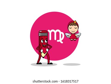 Illustration vector graphic of pencil characters with the Virgo zodiac,given love by little angels.Valentine edition. Suitable for t-shirt screen printing,horoscope web,etc