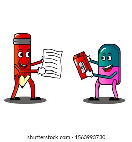 Illustration vector graphic of pencil and eraser character .good for template icon,web icon,t-shirt design,book cover etc.,