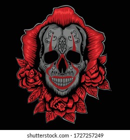 Illustration Vector Graphic of Pennywise Skull Mask. Perfect for Apparel, Merchandise, Band, etc