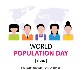 illustration vector graphic of people from all over the world, showing a world map background, perfect for international day, world population day, celebrate, greeting card, etc.