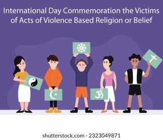 illustration vector graphic of people carrying different religious symbols, perfect for international day, commemoration the victims, acts, violence based, religion or belief, celebrate, greeting card