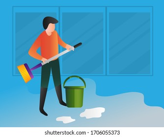Illustration vector graphic of people cleaning home with a tool cleaner.
Good for landing page cleaning, Housekeeping, and house concept.
