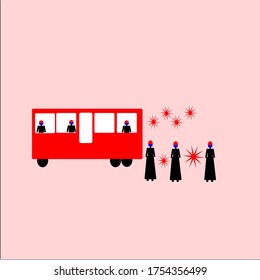 illustration vector graphic of people concept when new normal with red background