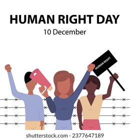 illustration vector graphic of people demonstrate in front of barbed wire, perfect for international day, human right day, celebrate, greeting card, etc.