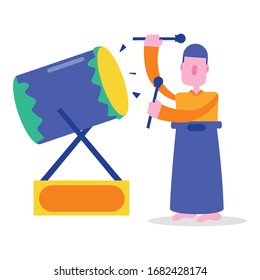 illustration vector graphic people 
hit the drum Ramadan Kareem perfect for layout design, web design, ikon promotion, and emoticon