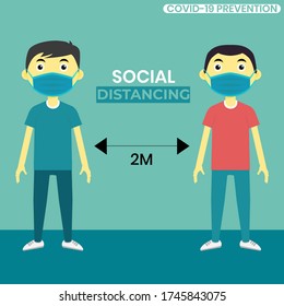 Illustration vector graphic of people keeping wearing protective medical mask maintain social distancing. 
for prevent coronavirus, and self quarantine concept.