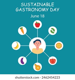 illustration vector graphic of people and a menu of fruit and vegetables, perfect for international day, sustainable gastronomy day, celebrate, greeting card, etc.