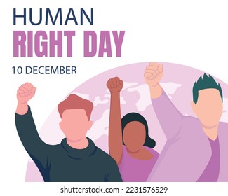 illustration vector graphic of people raise their hands up, showing globe background, perfect for international day, human right day, celebrate, greeting card, etc.