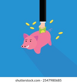 Illustration Vektorgrafik der Menschen sparen Geld in Sparschweine, perfekt für den internationalen Tag, internationalen Tag der Banken, feiern, Grußkarte, etc.
