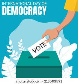 illustration vector graphic of people's hands are inserting voting cards into boxes, showing blue background and plants, perfect for international day of democracy, celebrate, greeting card, political