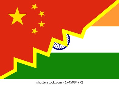 Veranschaulichung der Vektorgrafik der Volksrepublik China oder der VR China gegen die indische Nationalflagge.