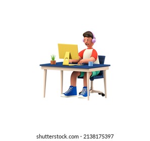 illustration vector graphic of person playing computer while wearing earphone
perfect for students, online learning, gamers, college students, schools, universities