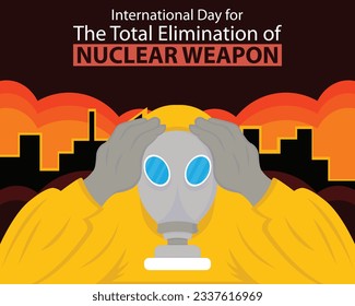ilustración vectorial de una persona con traje protector en medio de una explosión de bomba nuclear, perfecto para el día internacional, la eliminación total, arma nuclear, celebrar, tarjeta de saludo. 