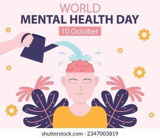 illustration vector graphic of a person's brain being doused with water, perfect for international day, world mental health day, celebrate, greeting card, etc.