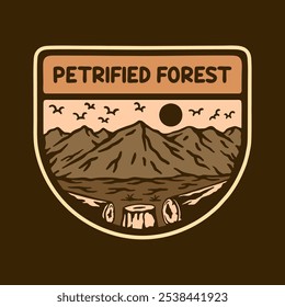 Illustration Vektorgrafik von PETRIFIED FOREST NATIONAL PARK BADGE LOGO DESIGN VEKTORGRAFIK für Bekleidungsdesign Waren, wie Logos auf Produktverpackungen
