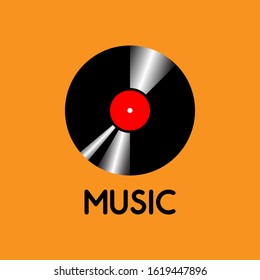 illustration vector graphic of phonograph record with music on the bottom with an orange background, for a company logo or symbol
