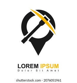 Illustration Vector Graphic of Pickaxe Location Logo. Perfect to use for Mining Company
