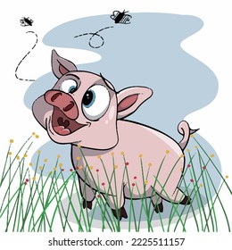 Illustration vector graphic of a pig and flies