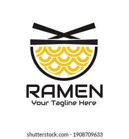 illustration vector graphic of a pile of noodles in a bowl and black chopsticks on top, perfect for fast food, food, ramen, restaurant, cafe, etc.

