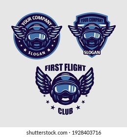 illustration vector graphic of pilot helmet with wing emblem perfect for pilot, flying company, etc
