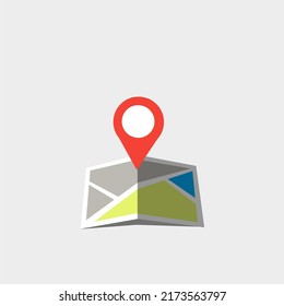 Illustration vector graphic of pin pointer location on flat map,direction and navigation symbol icon. Use for web,app and mobile element design.