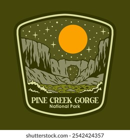 Gráfico de Vector de ilustración de PINE CREEK GORGE EN EL PARQUE NACIONAL DE LA NOCHE INSIGNIA LOGO DISEÑO ILUSTRACIÓN VECTORIAL para la Mercancía de diseño de prendas de vestir, como logotipos en el embalaje del producto