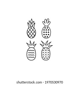 Illustration vector graphic of pineapple in doodle style. Set of stylized pineapples of various texture, isolated on white background. Decorative tropical fruits collection