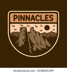 Illustration vector graphic of PINNACLES NATIONAL PARK BADGE LOGO DESIGN VECTOR ILLUSTRATION for apparel design merchandise, such as logos on product packaging
