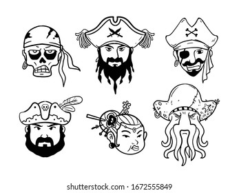 illustration vector graphic of pirate face set