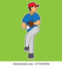 illustration vector graphic of pitcher try to the pitcher prepares to throw the ball. good for sticker, t-shirt, drawing book, children book, digital printing, etc