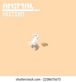 illustration vector graphic of pixel art animal, rabbit with white colour and a carrot, good for your project and game.