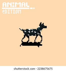 illustration vector graphic of pixel art animal, dog with black and white colour , good for your project and game.
